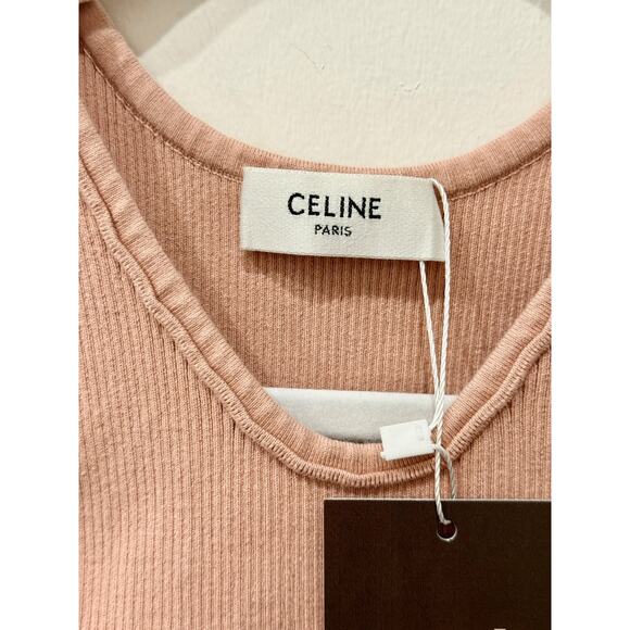 Celine Ribbed Logo Print Racerback Cropped Sports Bra Blush Pink Women's Size XS - Picture 5 of 7